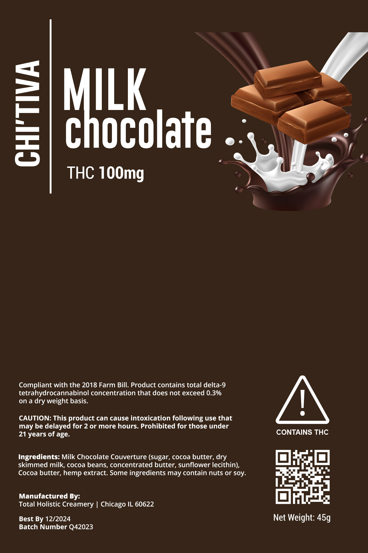 Chef's Chocolate Bar - 100 mg - Milk Chocolate