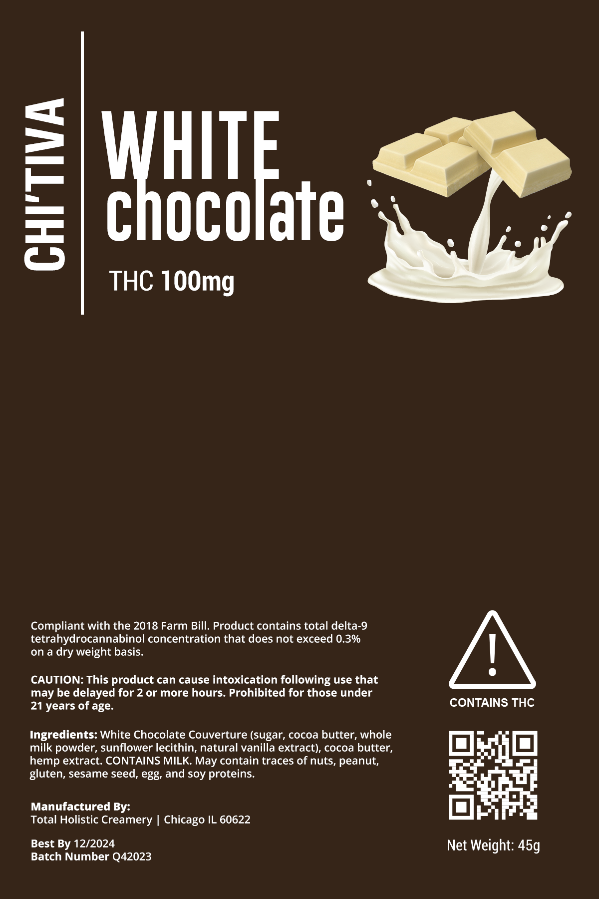 Chitiva's Chocolate Bar - 100 mg - White Chocolate