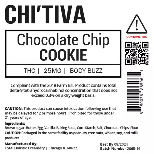 Chi'Tiva Chocolate Chip Cookies - Body Buzz - 25mg Hybrid THC