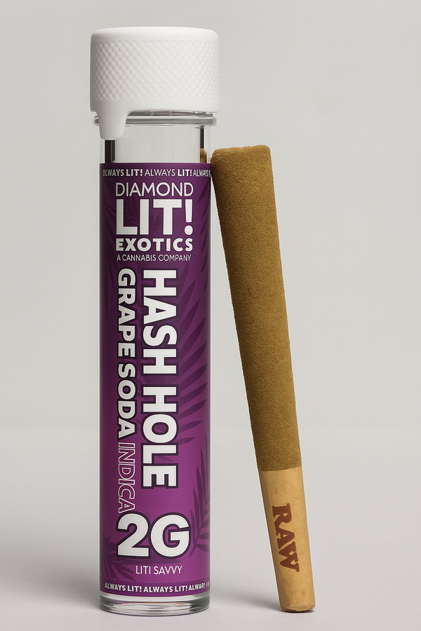 Diamond Lit! Exotics – Hash Hole Coated 2g Pre-Roll Collection (Click for more)