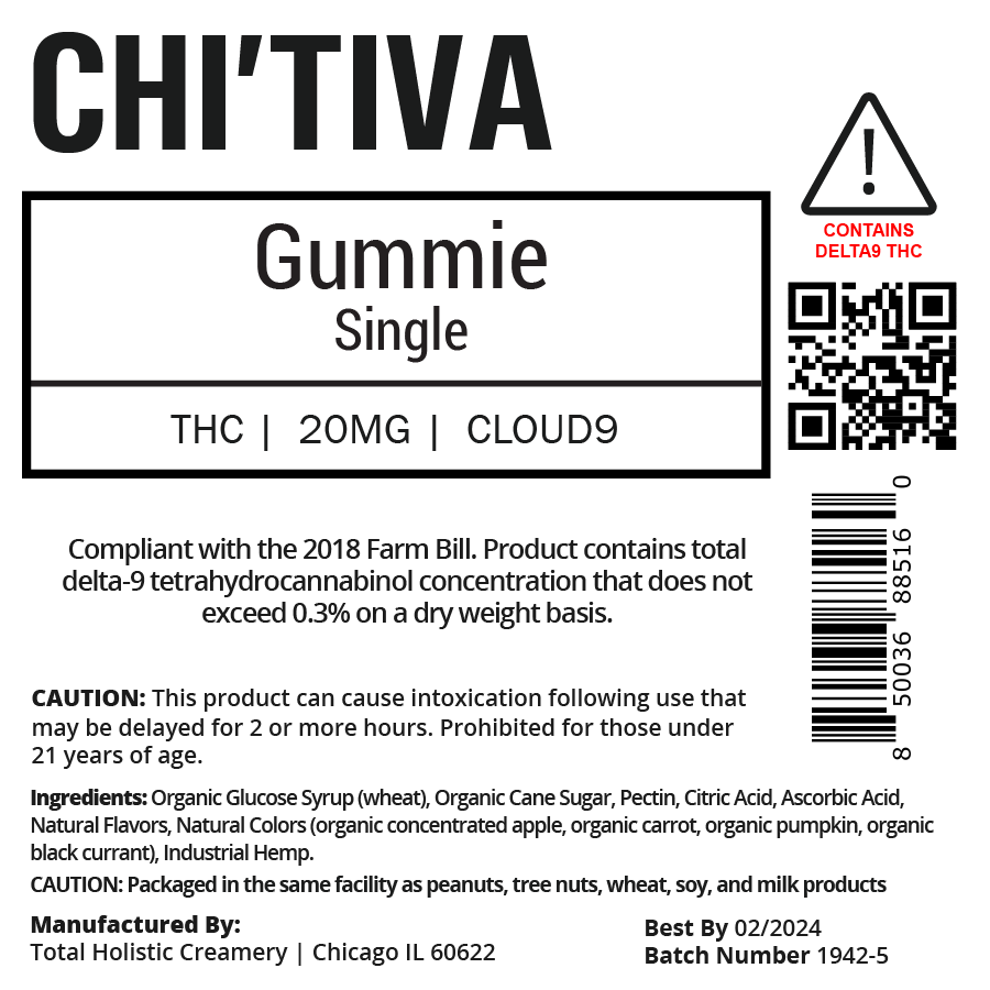 Gummy Single - Cloud 9 - 20 mg – Chi'Tiva Lounge