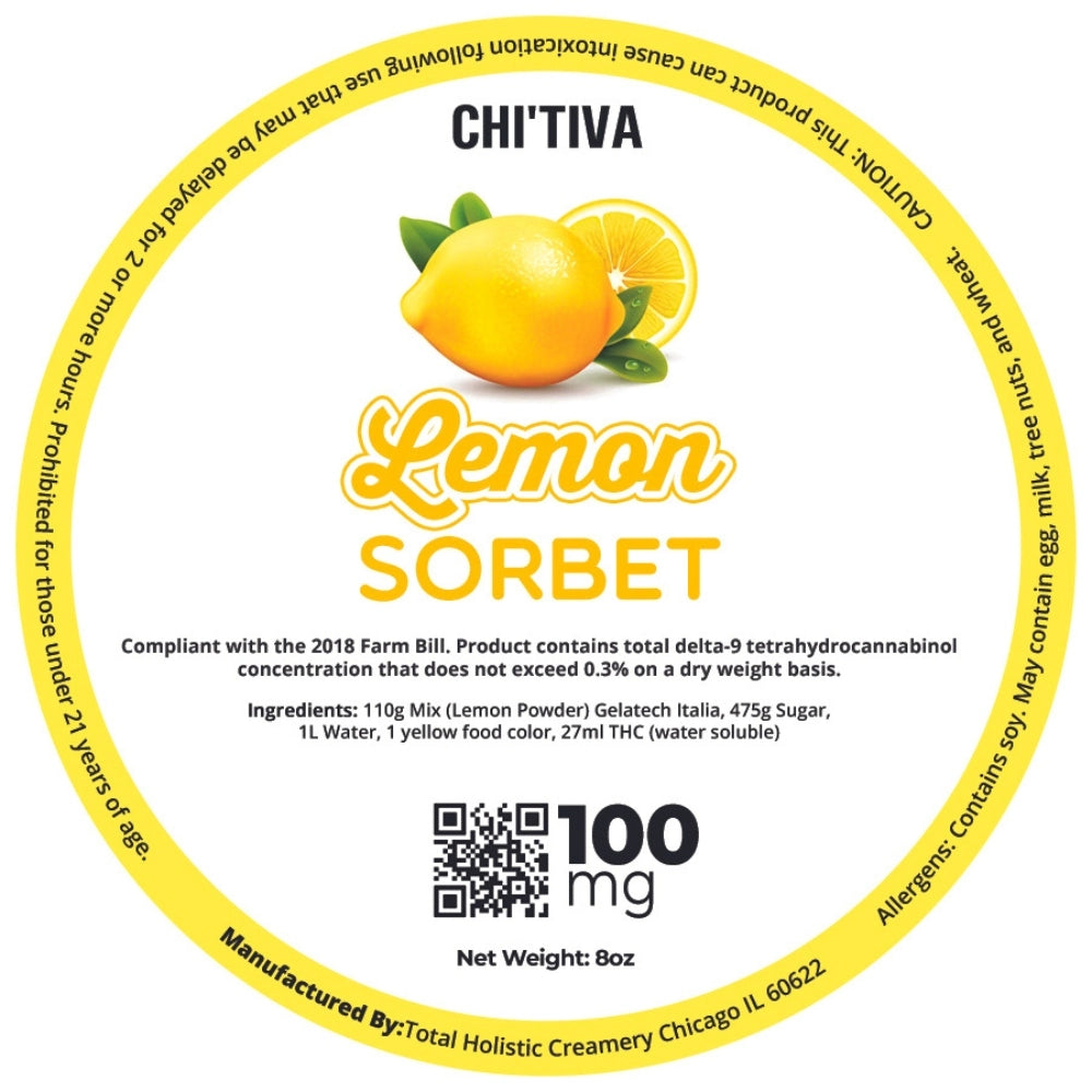 Chi'Tiva Ice Cream (Dairy Free) - Lemon Sorbet - 100mg Hybrid THC