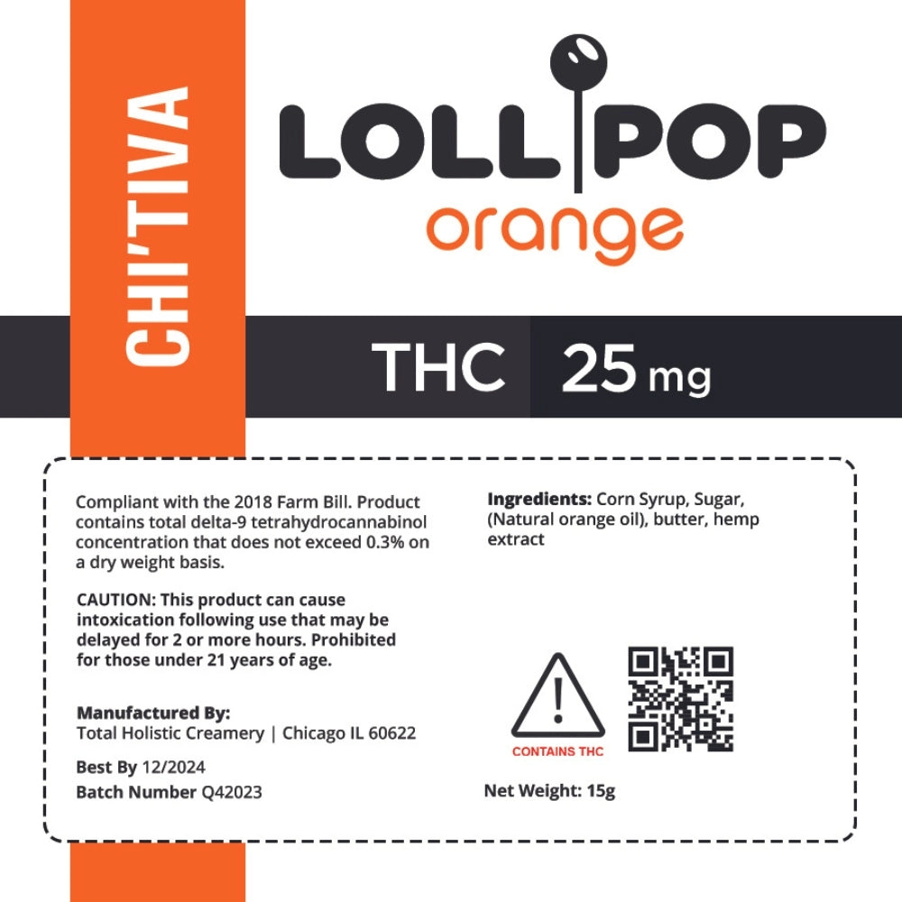 Chi'Tiva Chef's Lollipop - 25mg - Orange Hybrid THC
